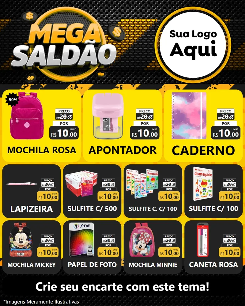 Modelo de Rede Social para Feed Instagram com o tema Mega Saldão para Papelaria