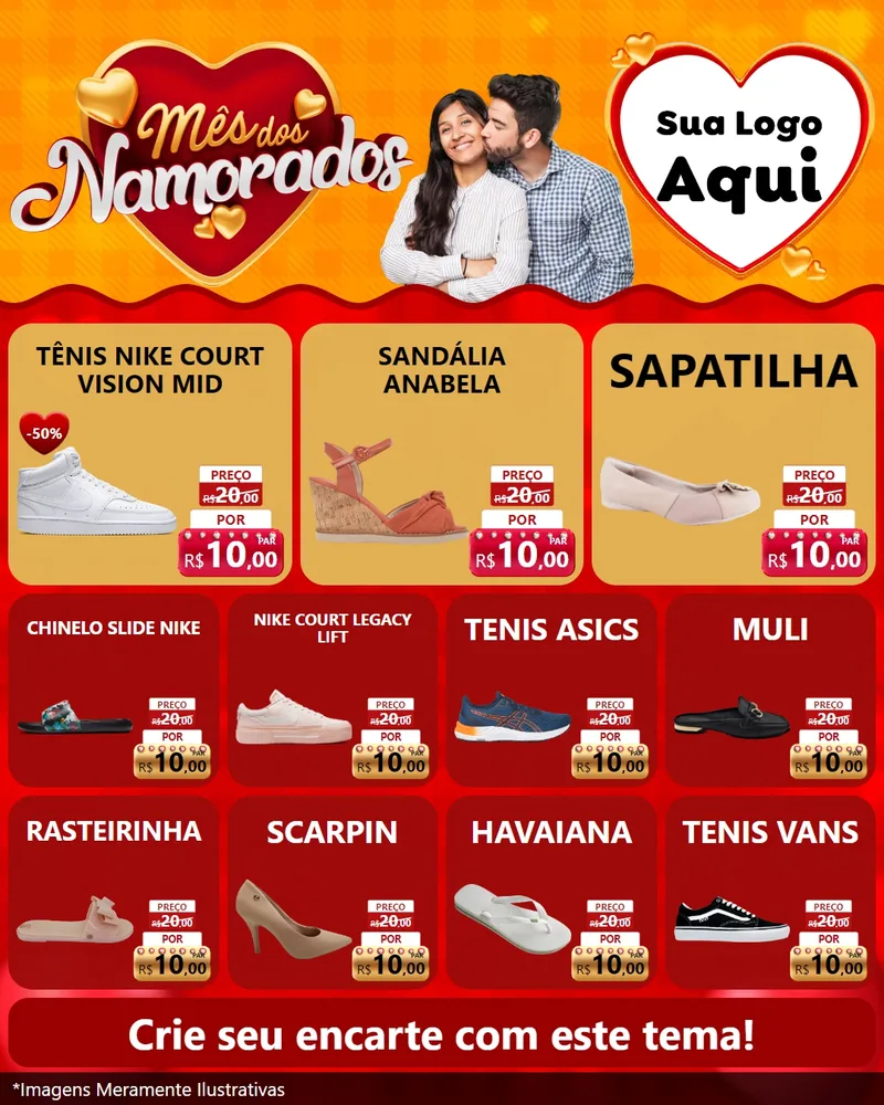Modelo de Rede Social para Feed Instagram com o tema Mês dos Namorados para Calçados