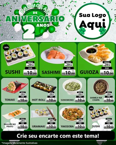 Modelo de Rede Social para Feed Instagram com o tema Promoção de Aniversário - 2 Anos para Comida japonesa