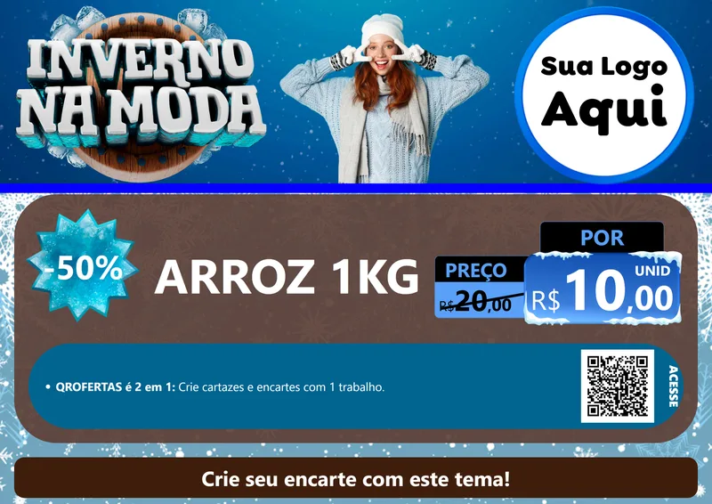 Modelo de Cartaz para Cartaz A4 Horizontal com o tema Inverno na Moda para Supermercado