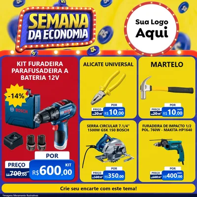 Modelo de Rede Social para Feed Facebook com o tema Semana da Economia para Maquinas e Ferramentas