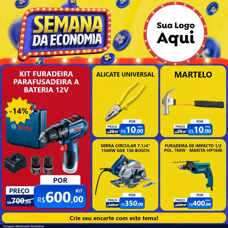 Modelo de Rede Social para Feed Facebook com o tema Semana da Economia para Maquinas e Ferramentas