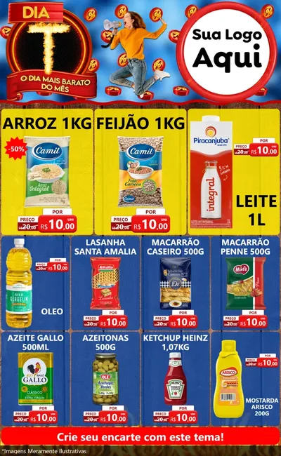 Modelo de Encarte para Encarte Grande com o tema Dia T - O Dia Mais Barato Do Mês para Supermercado
