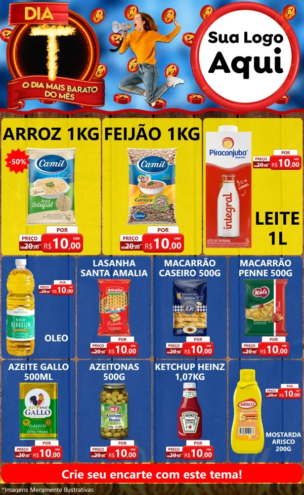 Modelo de Encarte para Encarte Grande com o tema Dia T - O Dia Mais Barato Do Mês para Supermercado