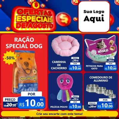Modelo de Rede Social para Feed Facebook com o tema Ofertas Especiais de Agosto para Pet Shop
