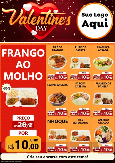 Modelo de Encarte para Encarte A4 Vertical com o tema Valentine's Day para Restaurante