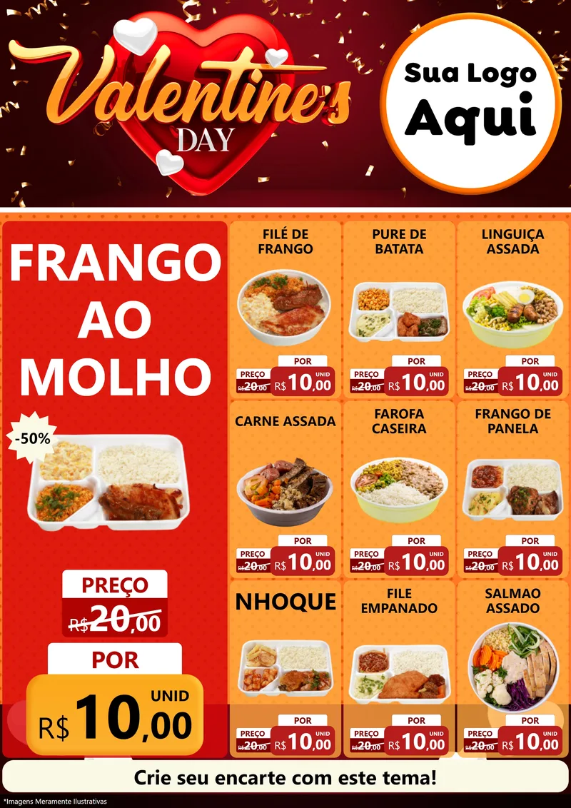 Modelo de Encarte para Encarte A4 Vertical com o tema Valentine's Day para Restaurante