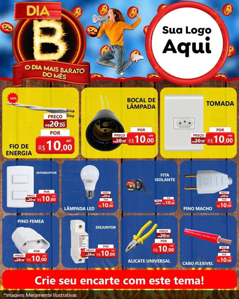 Modelo de Rede Social para Feed Instagram com o tema Dia B - O Dia Mais Barato Do Mês para Materiais Elétricos