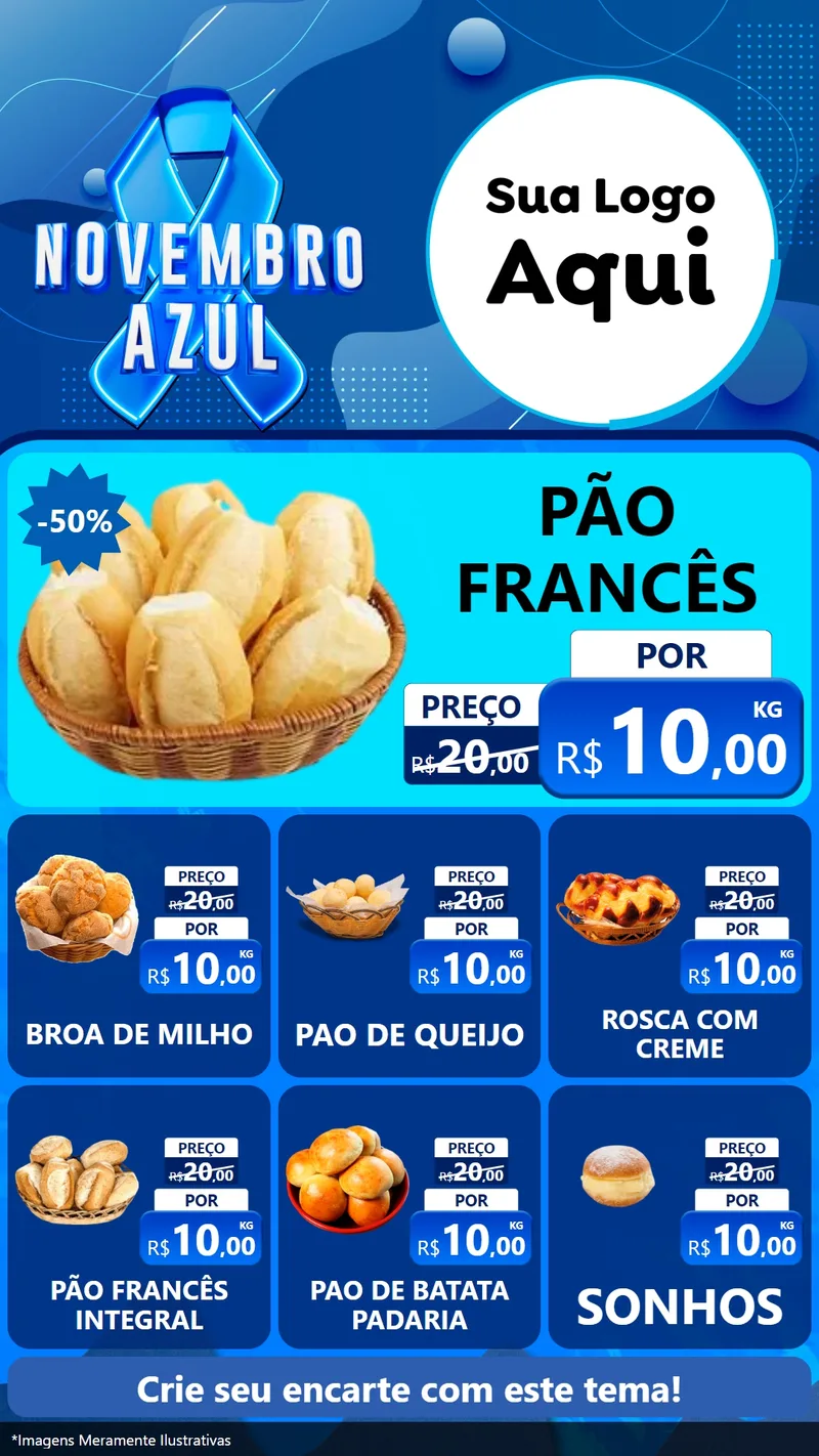 Modelo de Rede Social para Stories com o tema Novembro Azul para Padaria