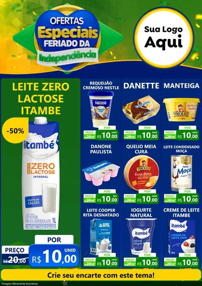 Modelo de Encarte para Encarte A4 Vertical com o tema Ofertas Especiais Feriado da Independência para Frios e Laticínios