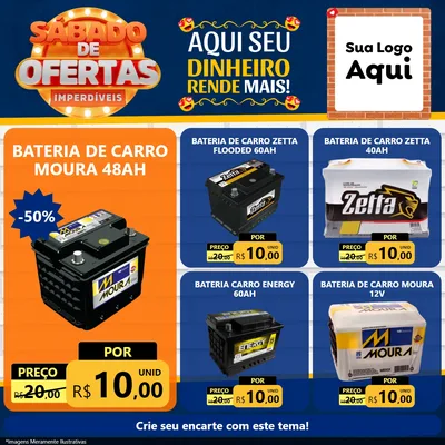 Modelo de Rede Social para Feed Facebook com o tema Sábado de Ofertas Imperdíveis para Baterias Elétricas