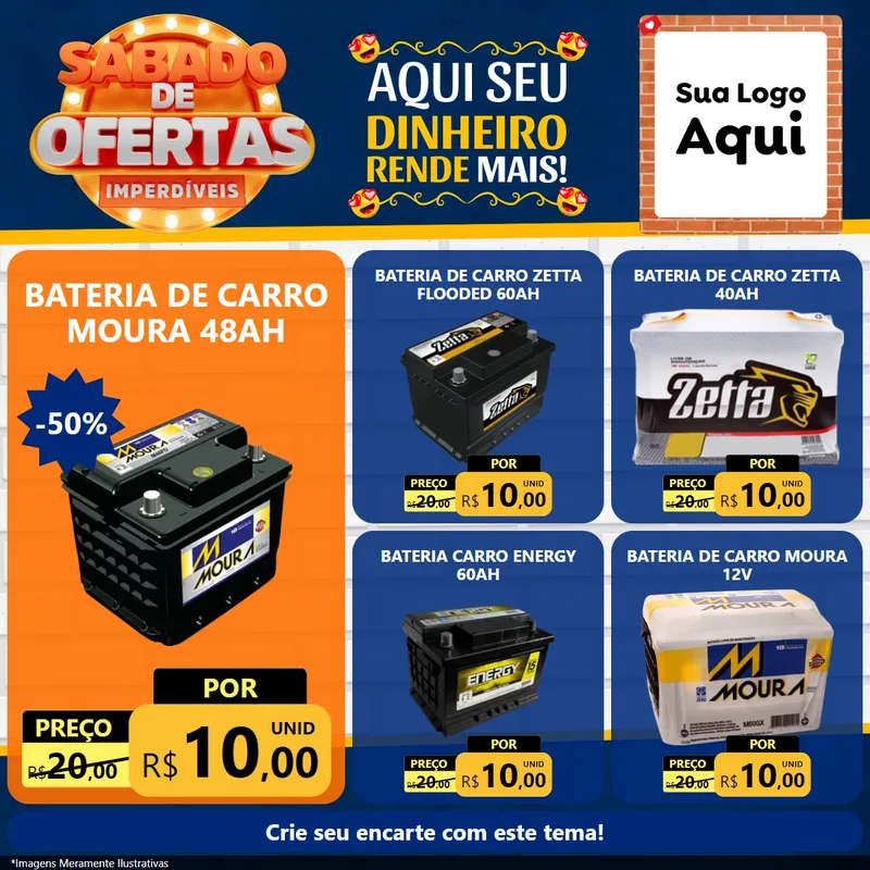 Modelo de Rede Social para Feed Facebook com o tema Sábado de Ofertas Imperdíveis para Baterias Elétricas