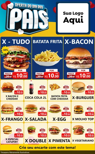 Modelo de Encarte para Encarte Grande com o tema Oferta Do Dia Dos Pais para Hamburgueria