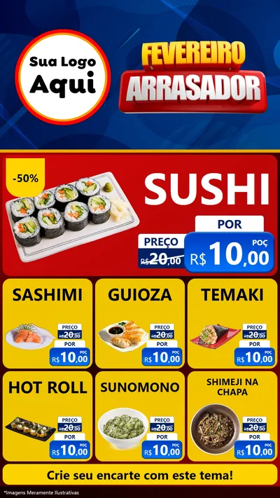 Modelo de Rede Social para Stories com o tema Fevereiro Arrasador para Comida japonesa