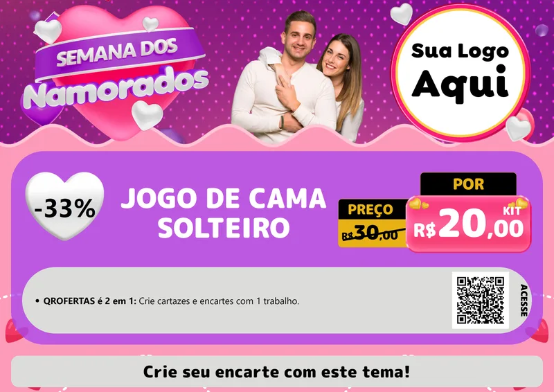 Modelo de Cartaz para Cartaz A4 Horizontal com o tema Semana dos Namorados para Cama, Mesa e Banho