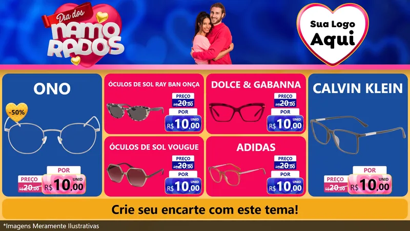 Modelo de TV para TV Horizontal com o tema Dia dos namorados para Óticas