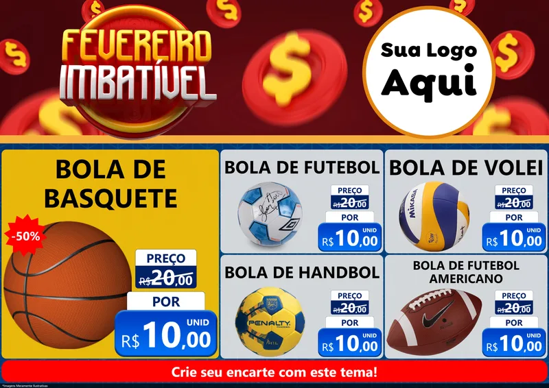 Modelo de Encarte para Encarte A4 Horizontal com o tema Fevereiro Imbatível para Artigos Esportivos