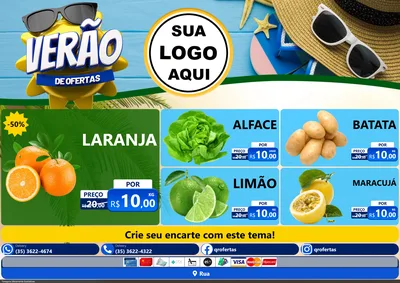 Modelo de Encarte para Encarte A4 Horizontal com o tema Verão de Ofertas para Hortifrúti