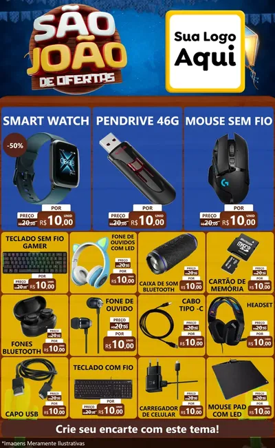 Modelo de Encarte para Encarte Grande com o tema São João Ofertas Imbatíveis! - Junina para Informática