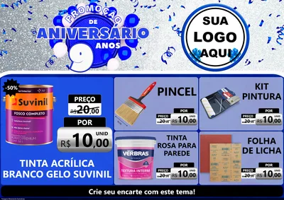 Modelo de Encarte para Encarte A4 Horizontal com o tema Promoção de Aniversário - 9 Anos para Tintas e Ferramentas