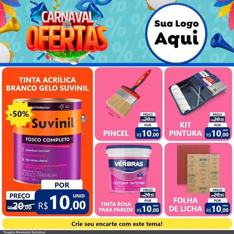 Modelo de Rede Social para Feed Facebook com o tema Carnaval de Ofertas para Tintas e Ferramentas