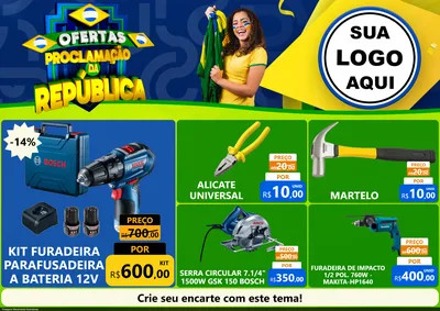 Modelo de Encarte para Encarte A4 Horizontal com o tema Ofertas Proclamação da República para Maquinas e Ferramentas