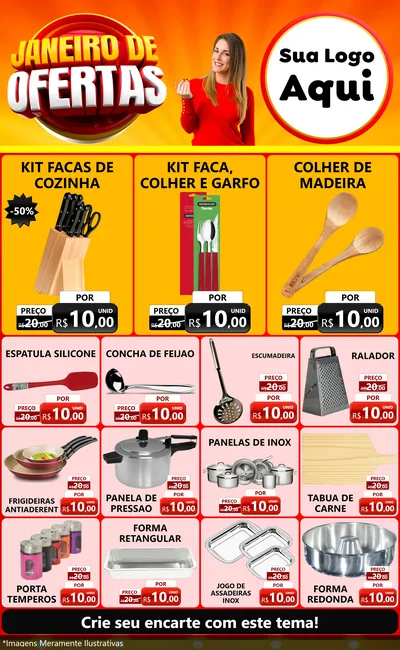 Modelo de Encarte para Encarte Grande com o tema Janeiro de Ofertas para Utilidades Domésticas