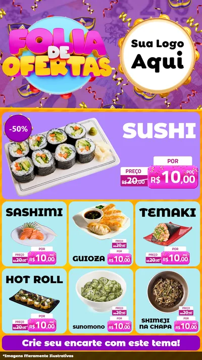 Modelo de Rede Social para Stories com o tema Folia de Ofertas para Comida japonesa