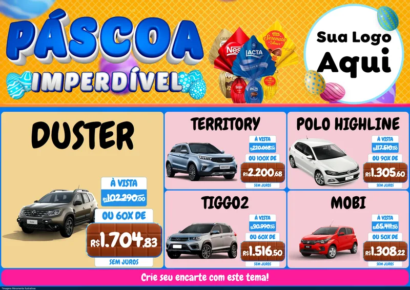 Modelo de Encarte para Encarte A4 Horizontal com o tema Páscoa Imperdível para Concessionaria de Carros