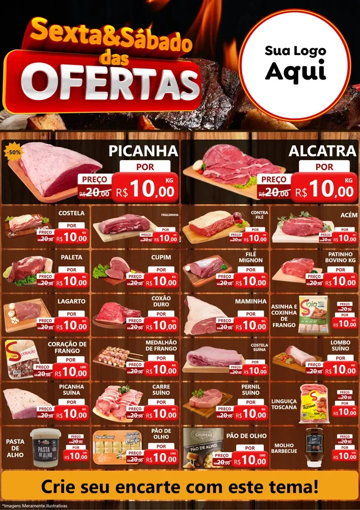 Modelo de Encarte para Encarte A4 Vertical com o tema Sexta e Sábado das Ofertas para Açougue