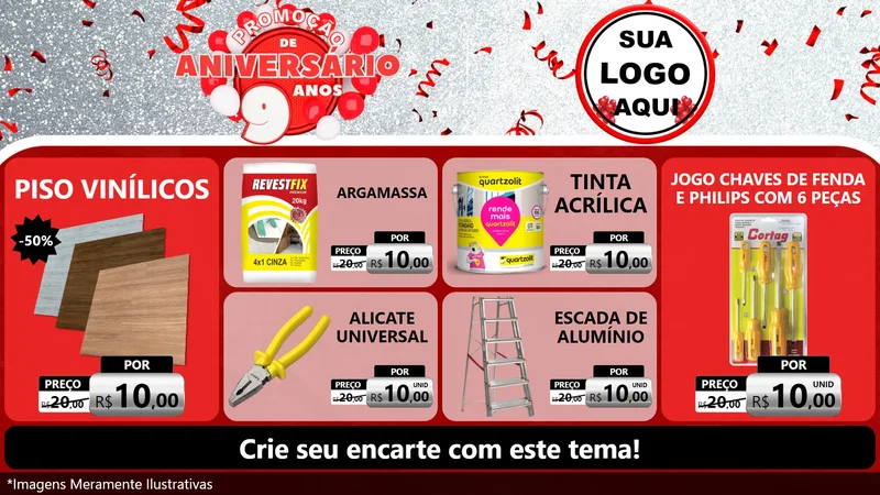 Modelo de TV para TV Horizontal com o tema Promoção de Aniversário - 9 Anos para Material para Construção
