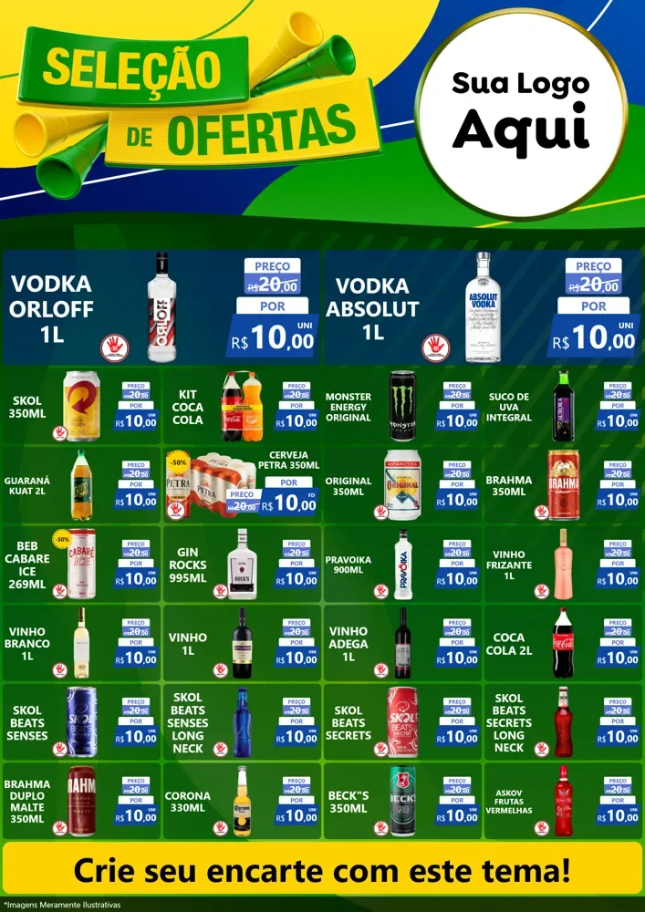 Modelo de Encarte para Encarte A4 Vertical com o tema Seleção de Ofertas - Copa para Distribuidora de bebidas