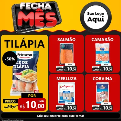 Modelo de Rede Social para Feed Facebook com o tema Fecha Mês para Peixaria