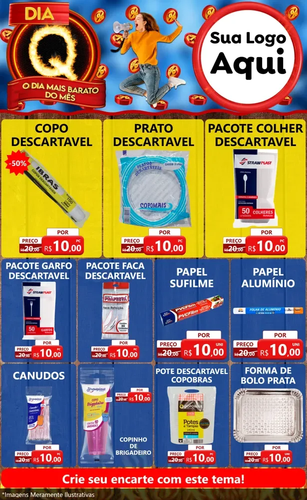 Modelo de Encarte para Encarte Grande com o tema Dia Q - O Dia Mais Barato Do Mês para Embalagens