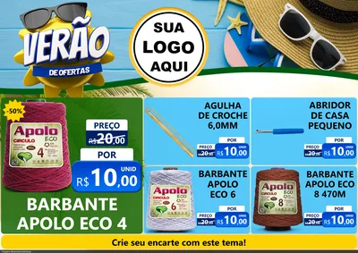 Modelo de Encarte para Encarte A4 Horizontal com o tema Verão de Ofertas para Armarinho e Aviamentos