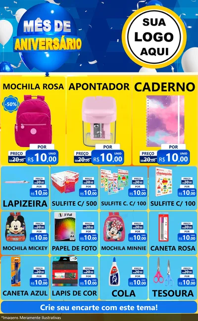 Modelo de Encarte para Encarte Grande com o tema Mês de Aniversário para Papelaria