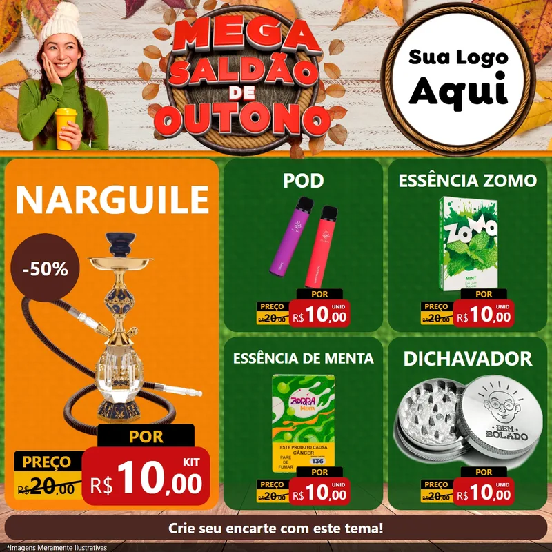 Modelo de Rede Social para Feed Facebook com o tema Mega Saldão de Outono para Tabacaria