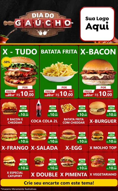 Modelo de Encarte para Encarte Grande com o tema Dia do Gaúcho para Hamburgueria