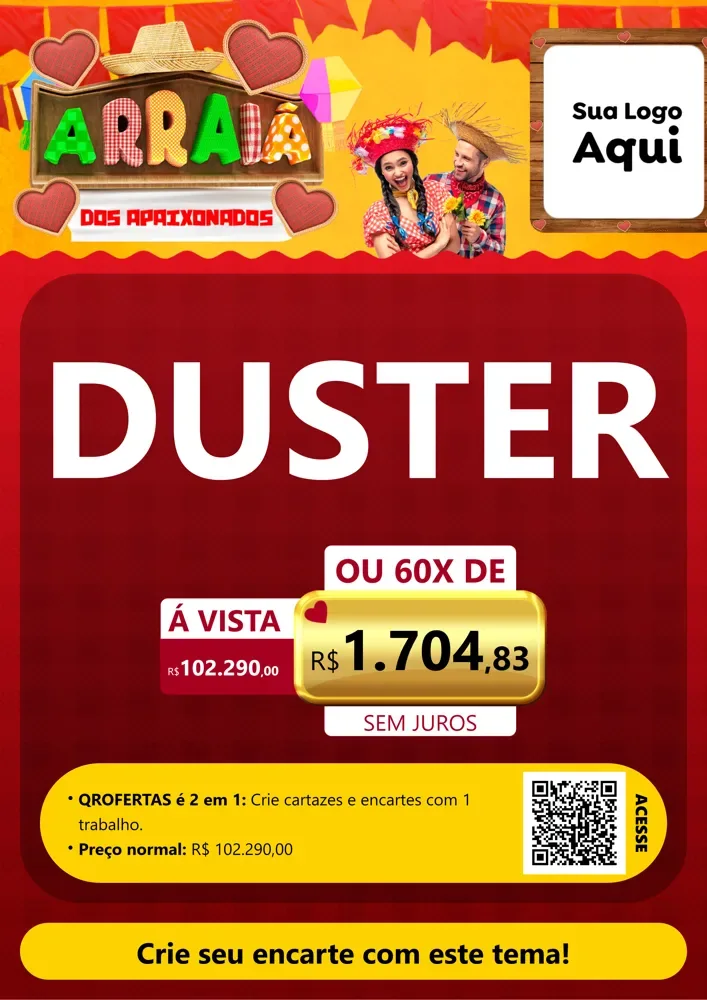 Modelo de Cartaz para Cartaz A4 Vertical com o tema Arraiá Dos Apaixonados - Junina para Concessionaria de Carros