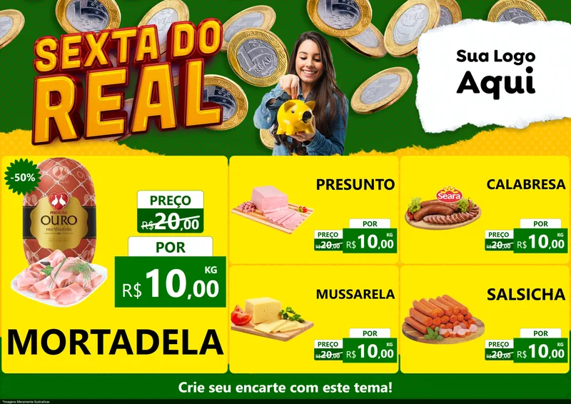 Modelo de Encarte para Encarte A4 Horizontal com o tema Sexta do Real para Frios e Laticínios