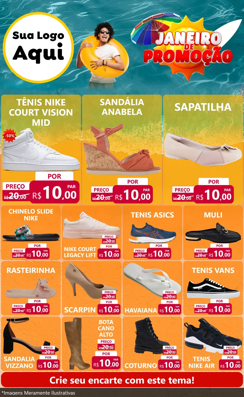 Modelo de Encarte para Encarte Grande com o tema Janeiro de Promoção para Calçados