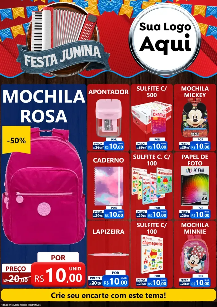 Modelo de Encarte para Encarte A4 Vertical com o tema Festa Junina para Papelaria