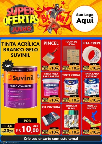 Modelo de Encarte para Encarte A4 Vertical com o tema Super Ofertas Julho para Tintas e Ferramentas
