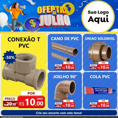 Modelo de Rede Social para Feed Facebook com o tema Ofertas de Julho para Tubos e conexões