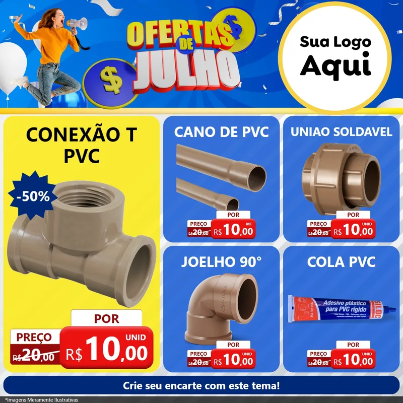 Modelo de Rede Social para Feed Facebook com o tema Ofertas de Julho para Tubos e conexões