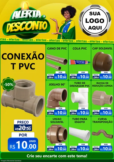 Modelo de Encarte para Encarte A4 Vertical com o tema Alerta de Desconto para Tubos e conexões