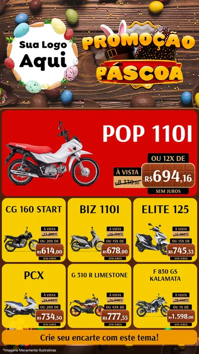 Modelo de Rede Social para Stories com o tema Promoção Páscoa para Concessionaria de Motos