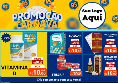 Modelo de Encarte para Encarte A4 Horizontal com o tema Promoção de Carnaval para Farmácia