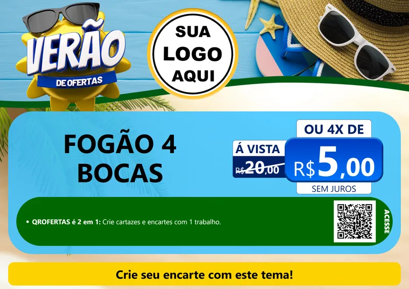 Modelo de Cartaz para Cartaz A4 Horizontal com o tema Verão de Ofertas para Móveis e Eletro