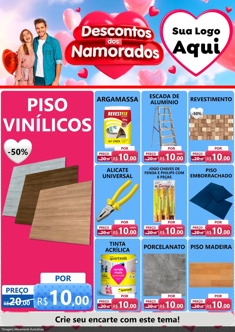 Modelo de Encarte para Encarte A4 Vertical com o tema Descontos dos Namorados para Material para Construção